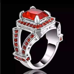 Size 6 Red Ruby Wedding Rings White Rhodium
